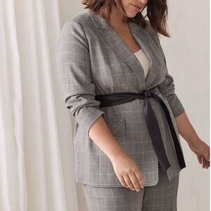 Addition Elle Grey Plaid Wrap Blazer with Satin Belt | Plus Size 20 | NWOT